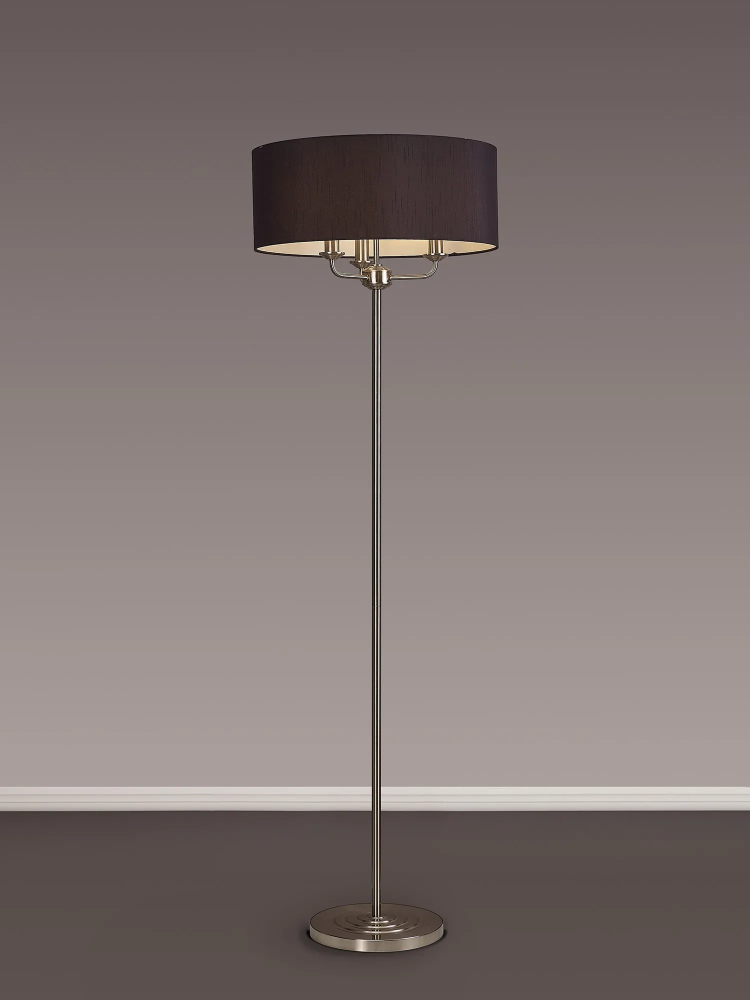 Banyan 45cm 3 Light Floor Lamp Satin Nickel; Black DK0932  Deco Banyan SN BL